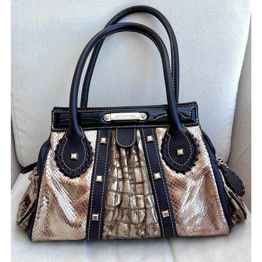 CROMIA Italy Leather Shoulder Bag Luxury Designer Handbag Made in Italy Blac